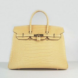 Hermes Birkin 35Cm Crocodile Stripe Handbags Yellow Gold